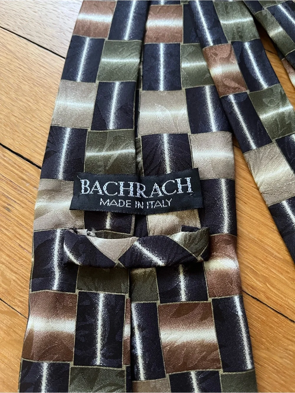Bachrach Olive, Brown & Black Checkerboard Silk Tie